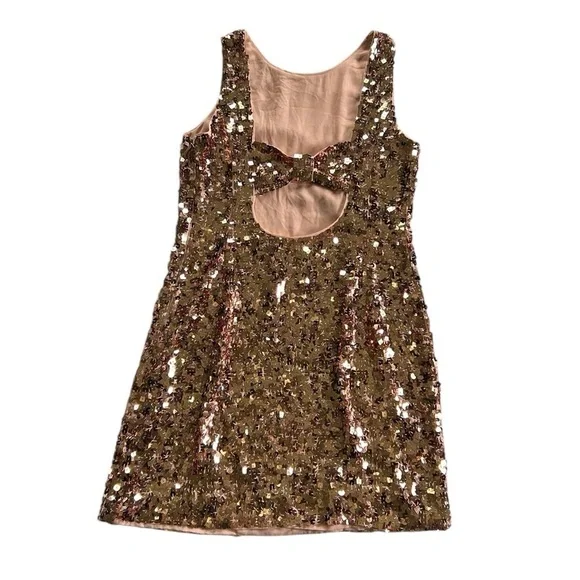 Kate Spade Rose Gold Sequin Bow Cutout Back Sleeveless Mini Dress Size 8 - Picture 9 of 16